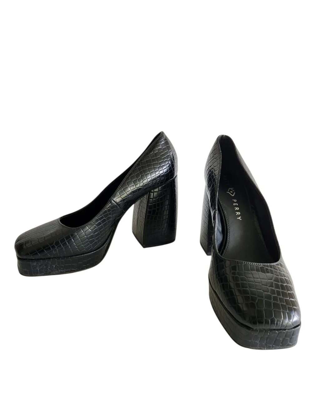 Katy Perry The Uplift Platform Pump Black Block Heel Square Toe  Size 10